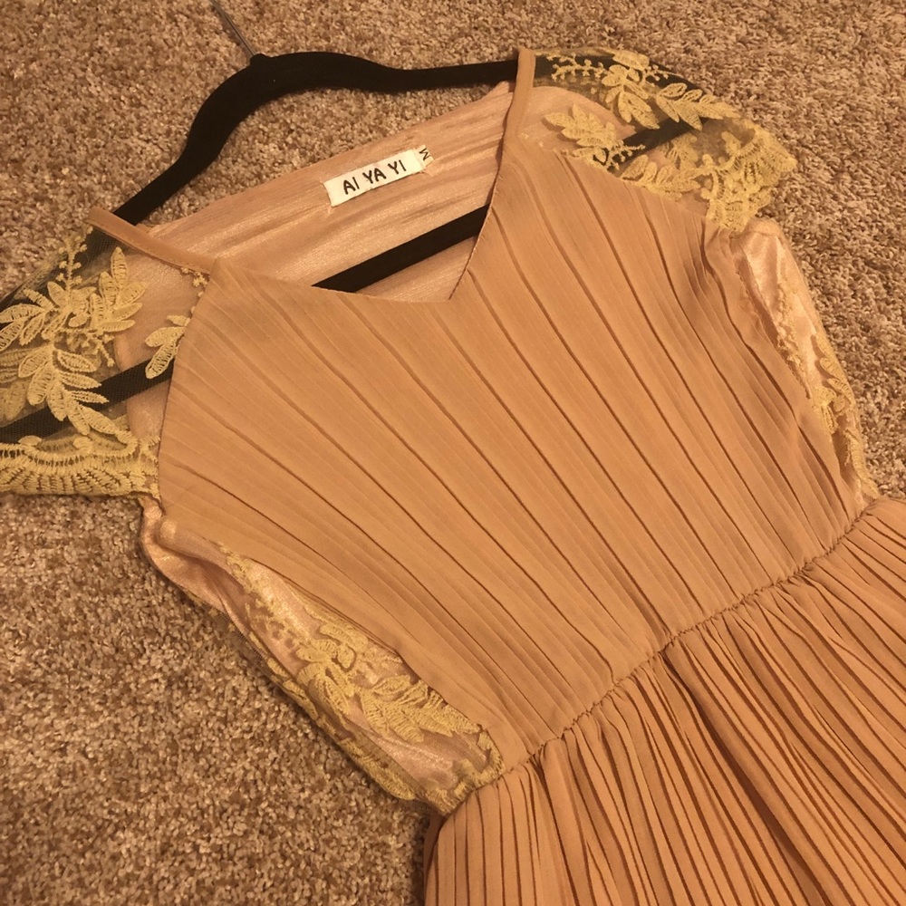 Women's Tan Dress with Lace Details